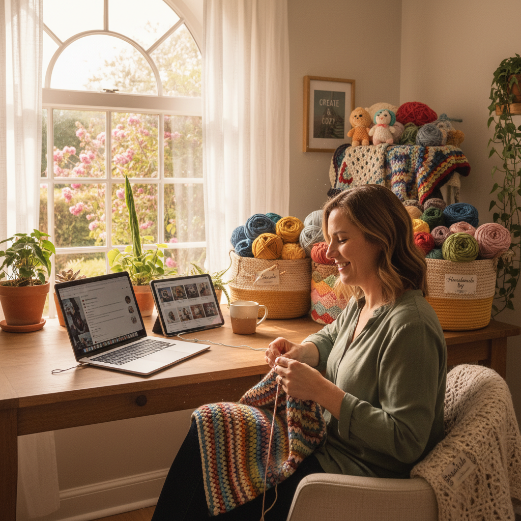Espacio de trabajo en casa para emprender con tejidos a crochet